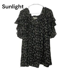 Max Studio Womens 3X Floral Ruffle Sleeve Top Blouse Black-Beige Polyester